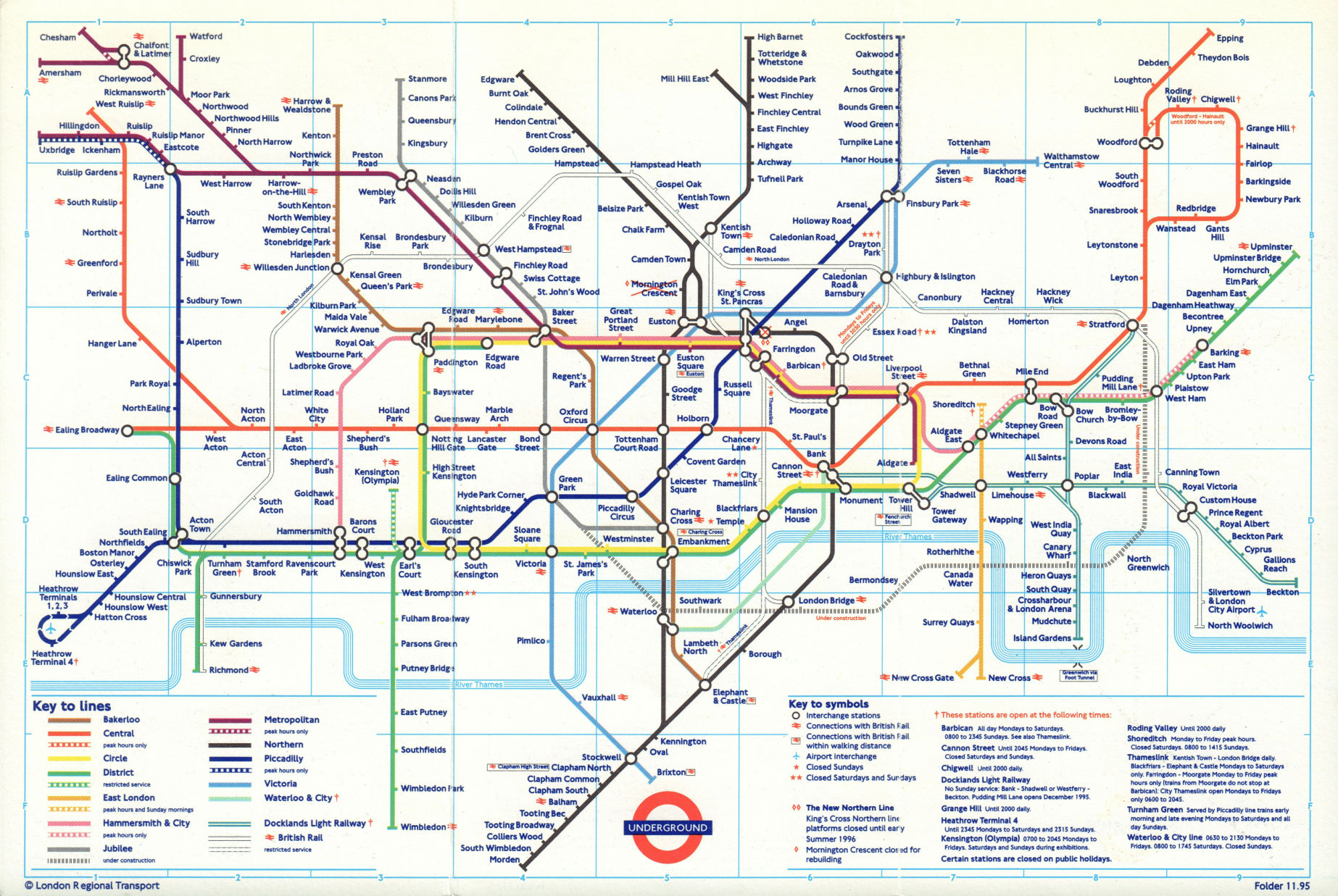 Associate Product LONDON UNDERGROUND tube map. Jubilee line u/c. Pudding Mill Lane. November 1995
