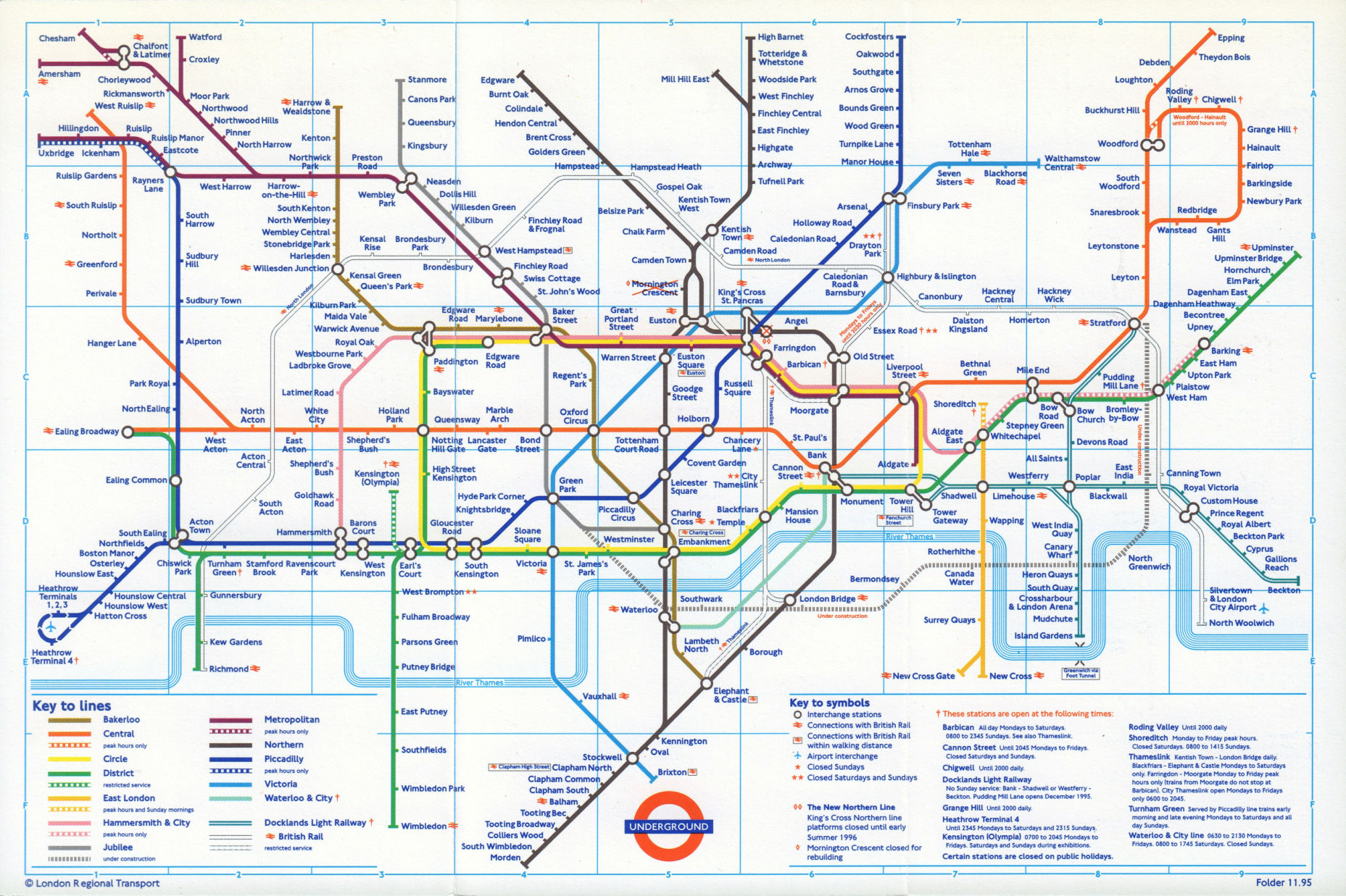 Associate Product LONDON UNDERGROUND tube map. Jubilee line under construction. April 1996