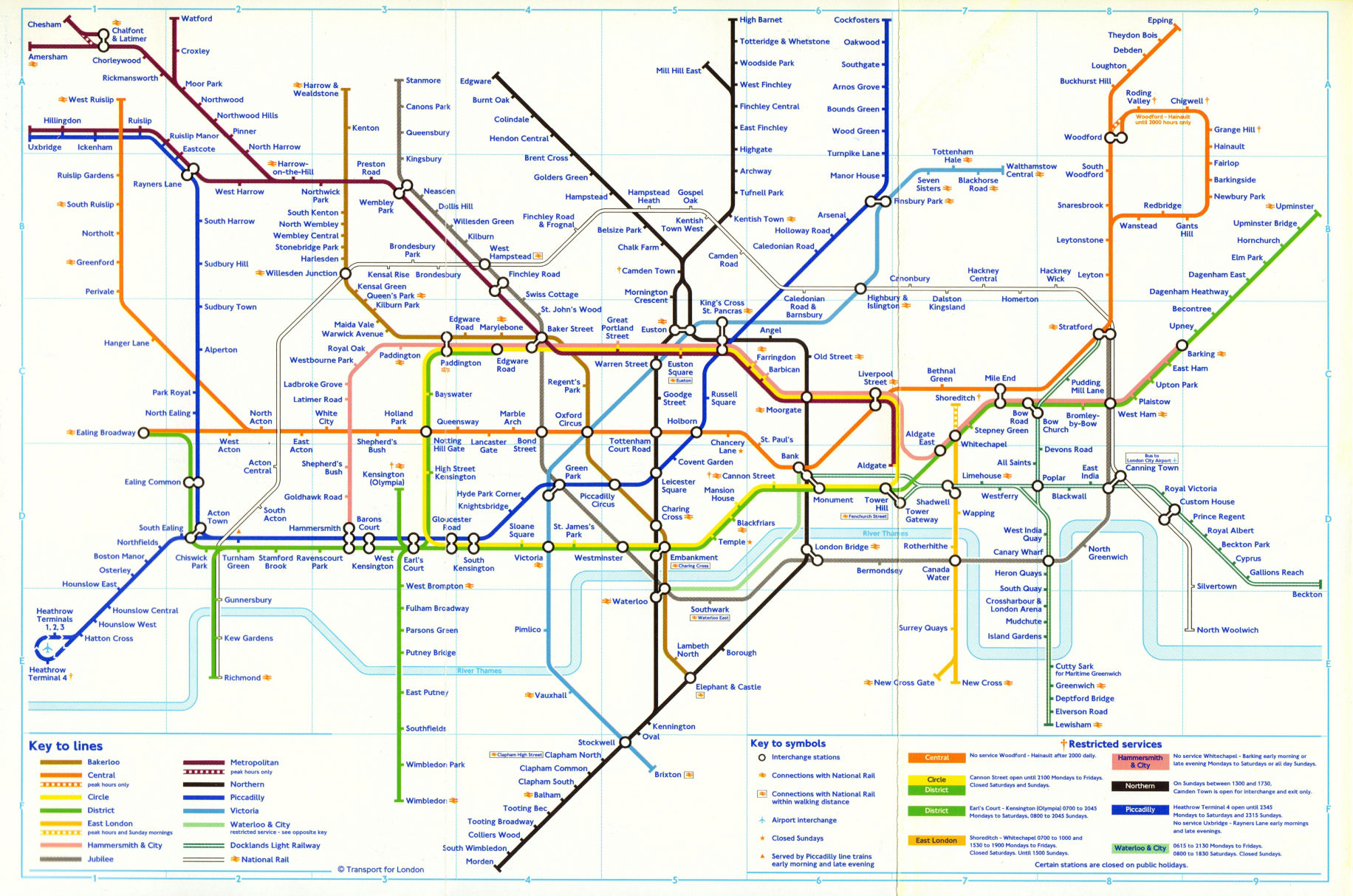 LONDON UNDERGROUND tube map. Jubilee line & Lewisham DLR complete. February 2001