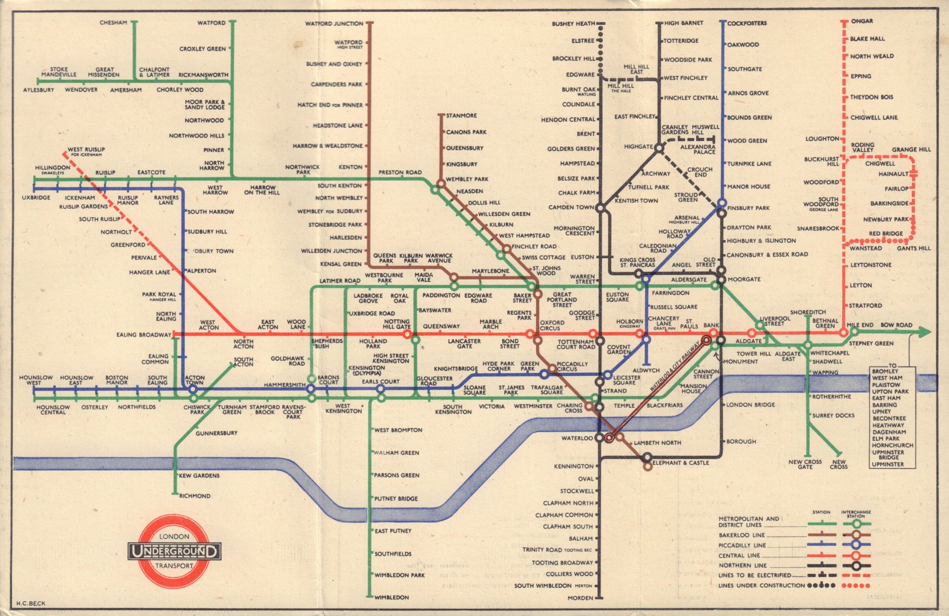 LONDON UNDERGROUND tube map plan. Central line extensions u/c HARRY ...