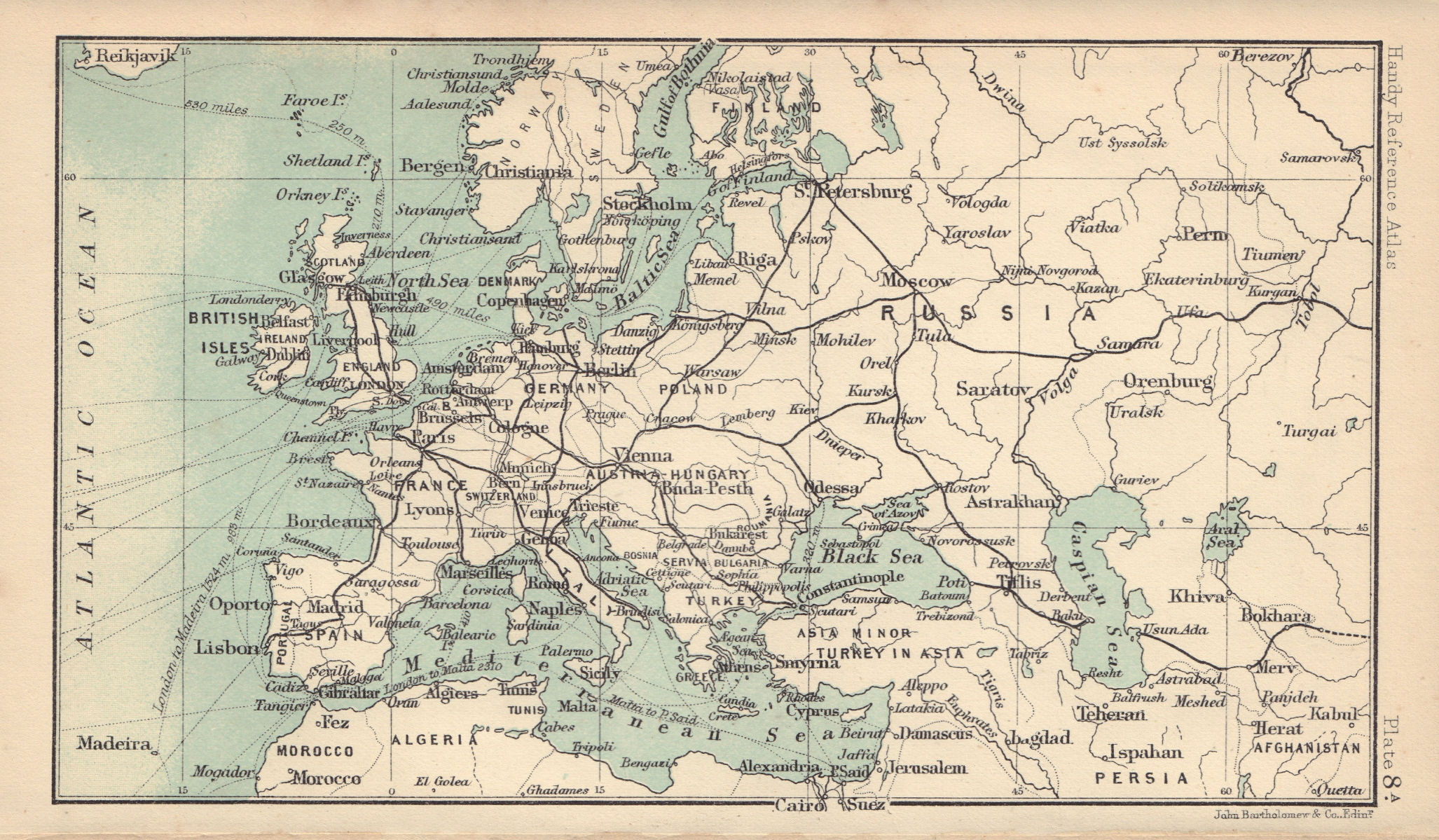 Associate Product Europe major railways. BARTHOLOMEW 1898 old antique vintage map plan chart