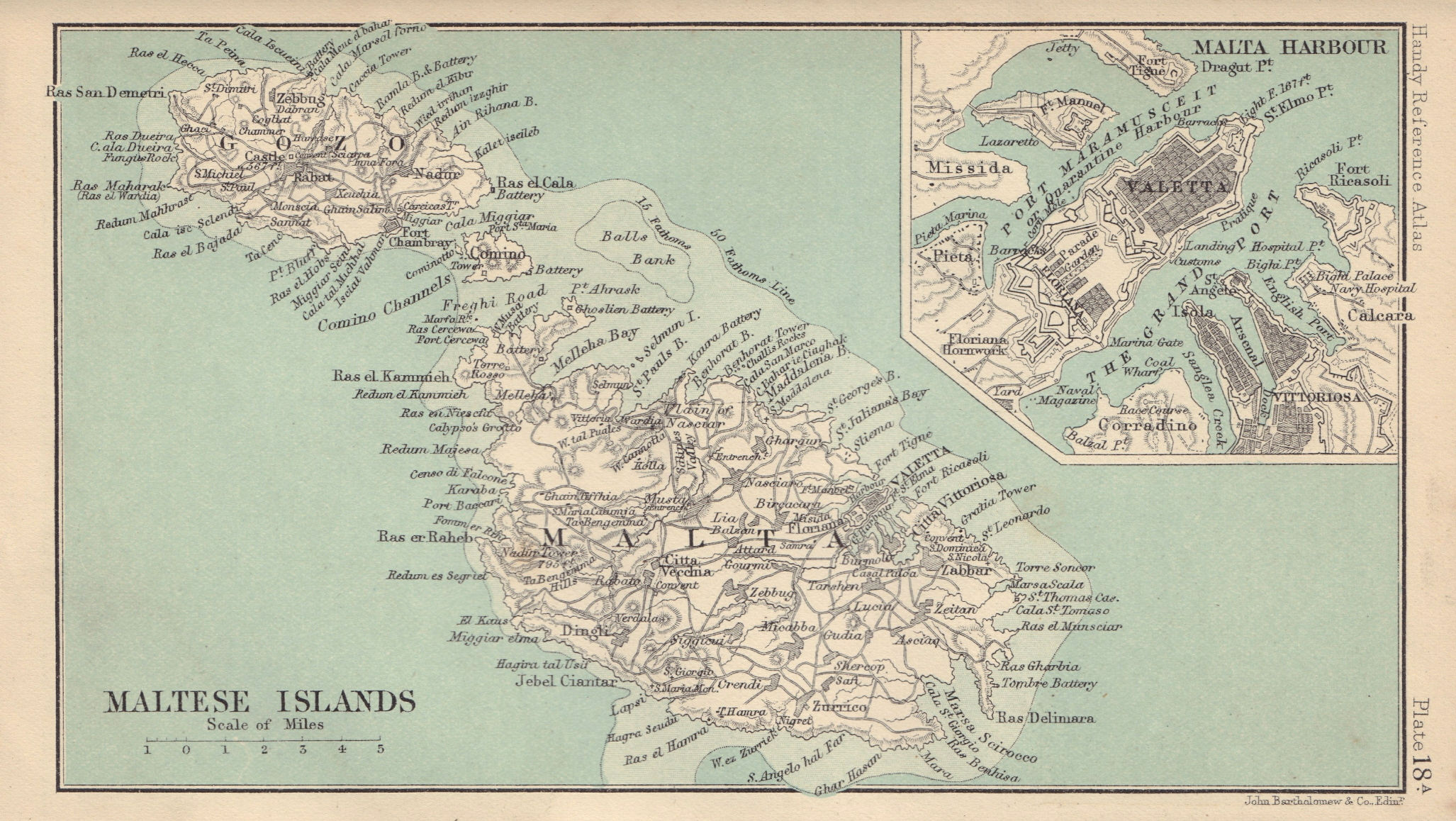 Associate Product Maltese Islands. Valletta. Malta & Gozo. BARTHOLOMEW 1898 old antique map