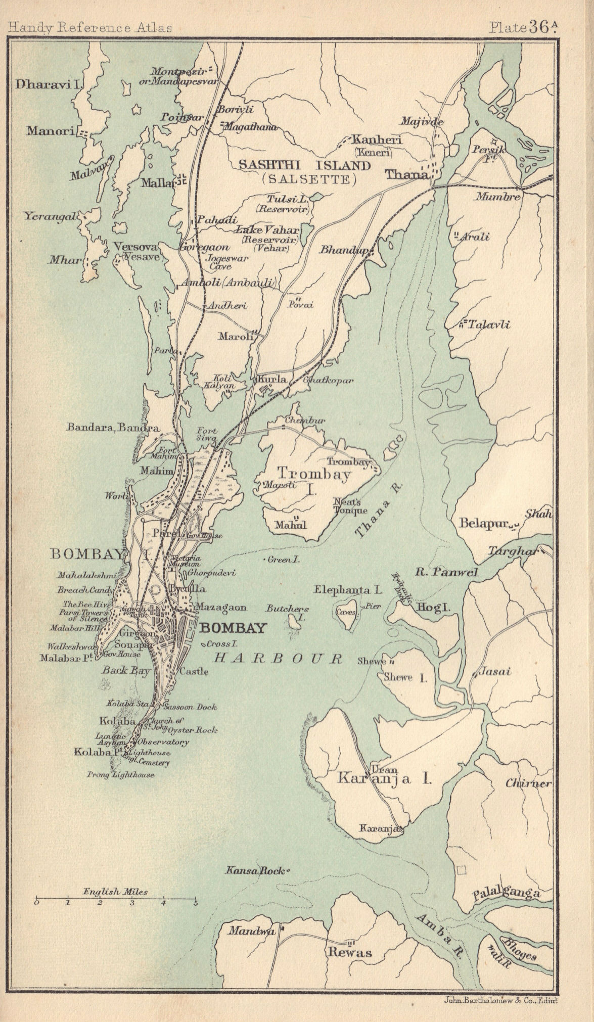 Bombay/Mumbai environs. British India. BARTHOLOMEW 1898 old antique map chart