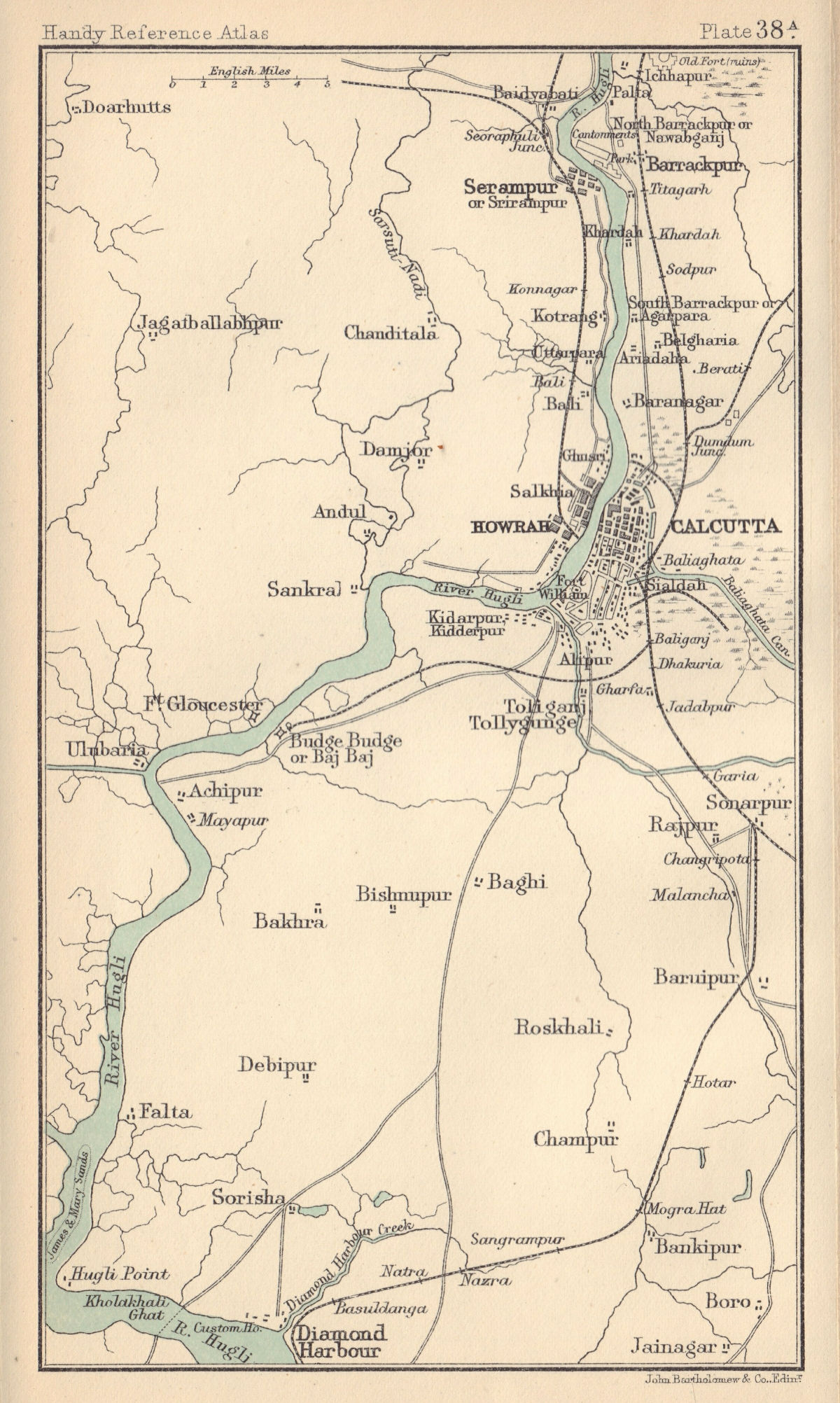 Hawrah & Calcutta environs. British India. BARTHOLOMEW 1898 old antique map