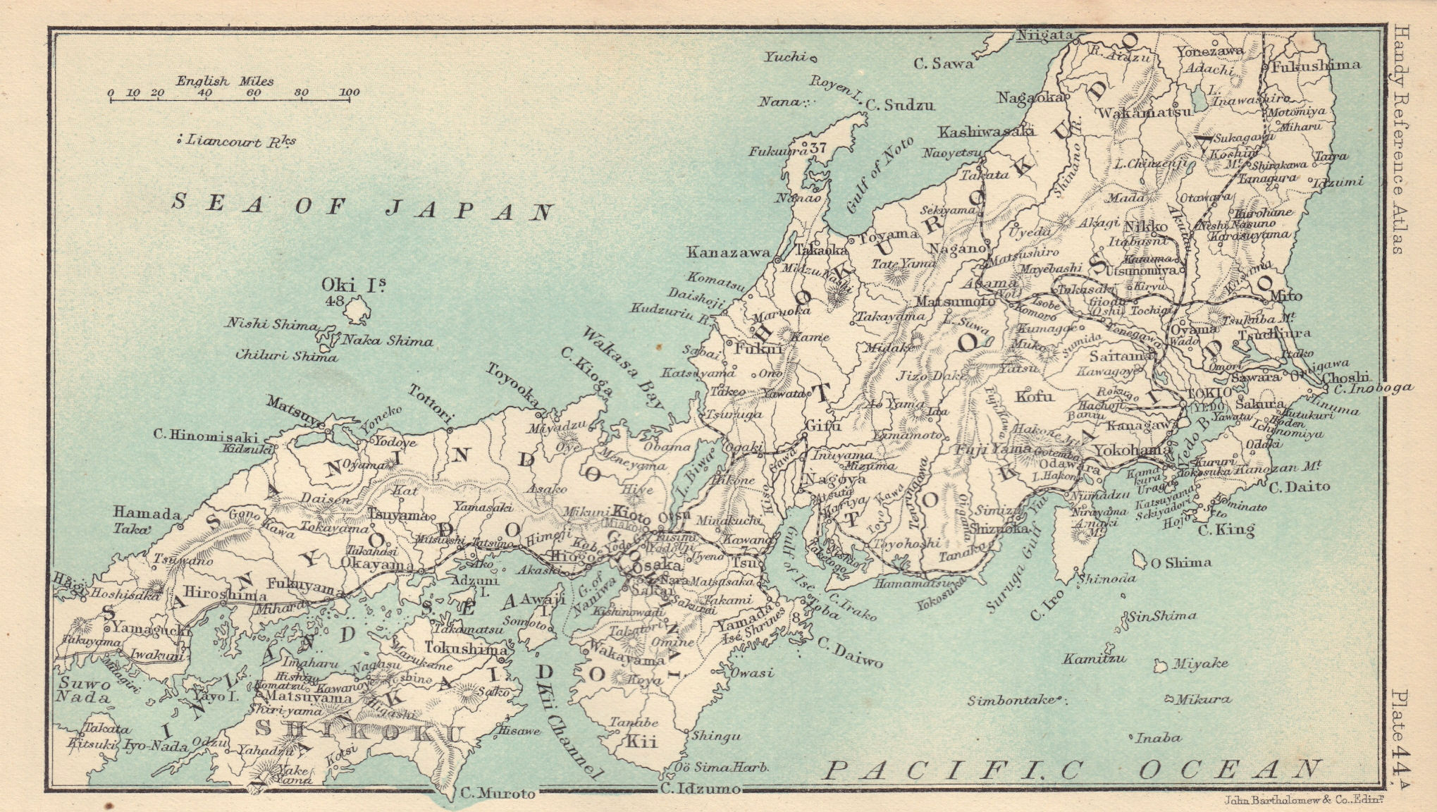 Central Japan. BARTHOLOMEW 1898 old antique vintage map plan chart