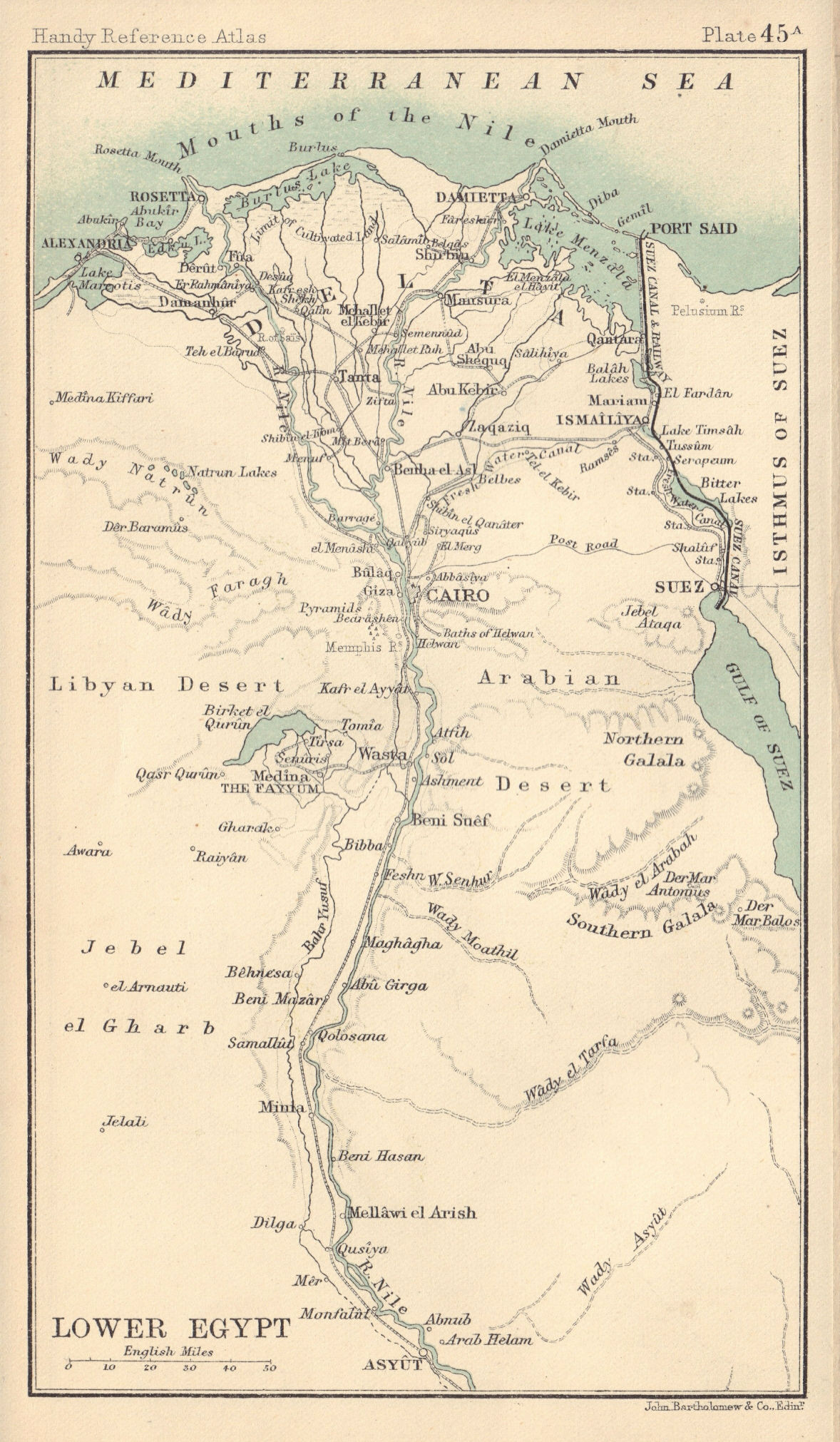 Associate Product Lower Egypt. Nile valley & delta. BARTHOLOMEW 1898 old antique map plan chart