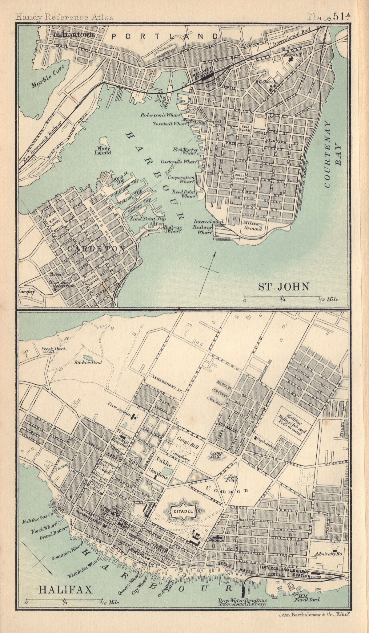 Associate Product Halifax & St. John town/city plans. Canada. BARTHOLOMEW 1898 old antique map