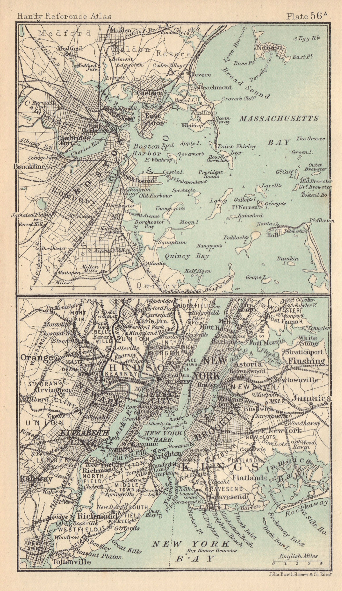 Associate Product Environs of New York City. Massachusetts. BARTHOLOMEW 1898 old antique map