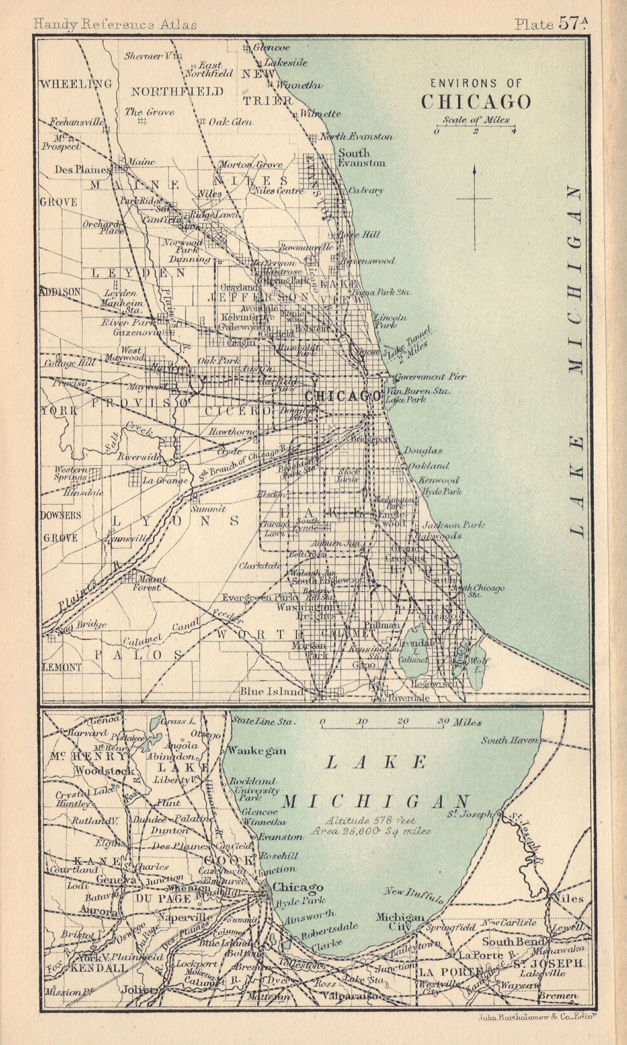 Associate Product Environs of Chicago. Illinois. BARTHOLOMEW 1898 old antique map plan chart