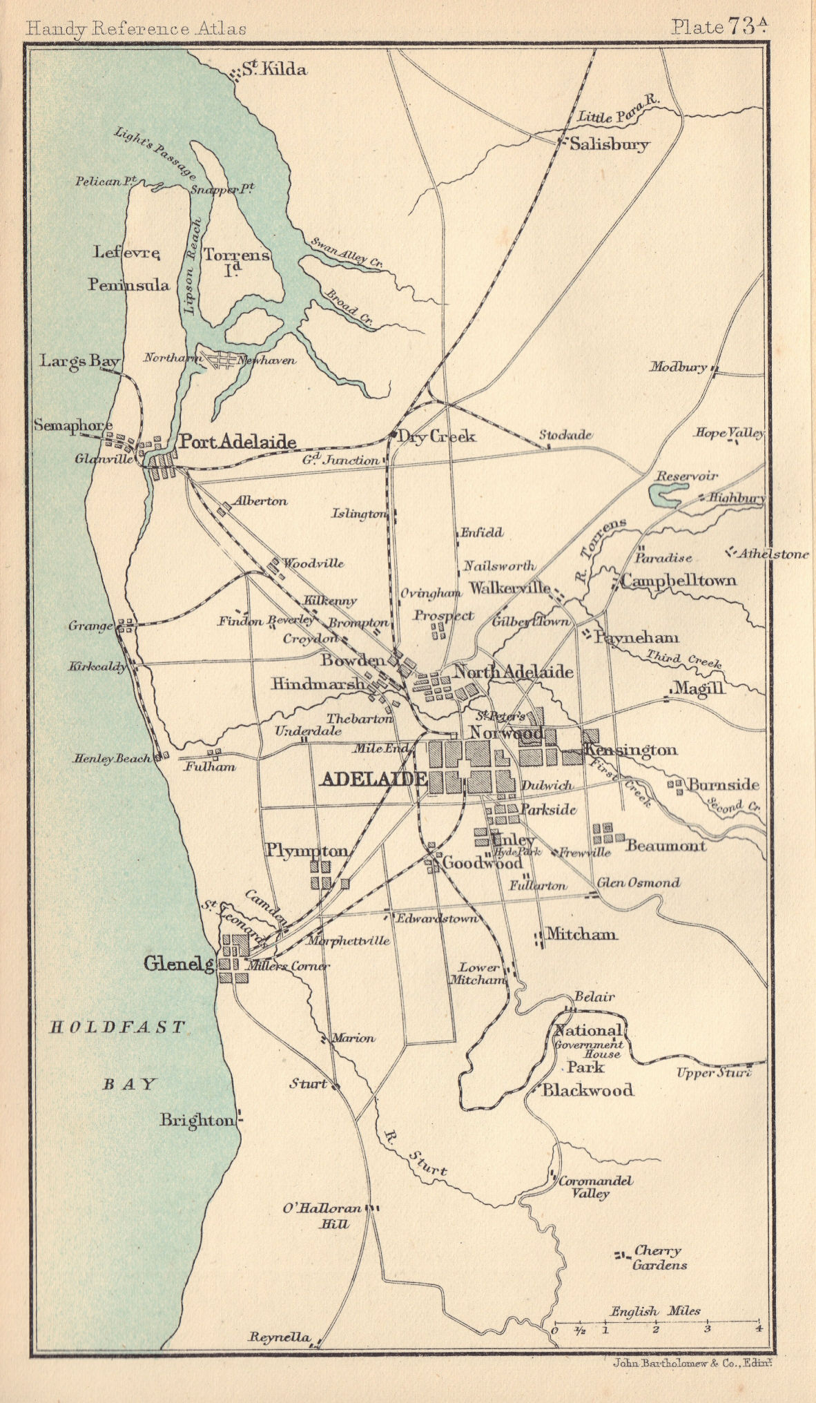Environs of Adelaide. South Australia. BARTHOLOMEW 1898 old antique map chart