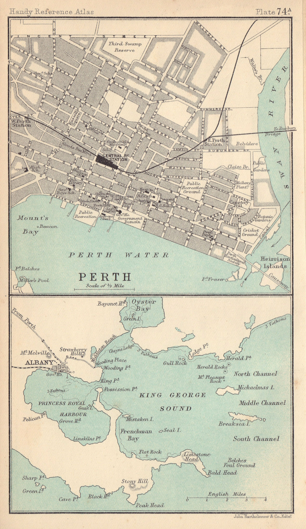 Perth city/town plan. Albany & King George Sound. Western Australia 1898 map