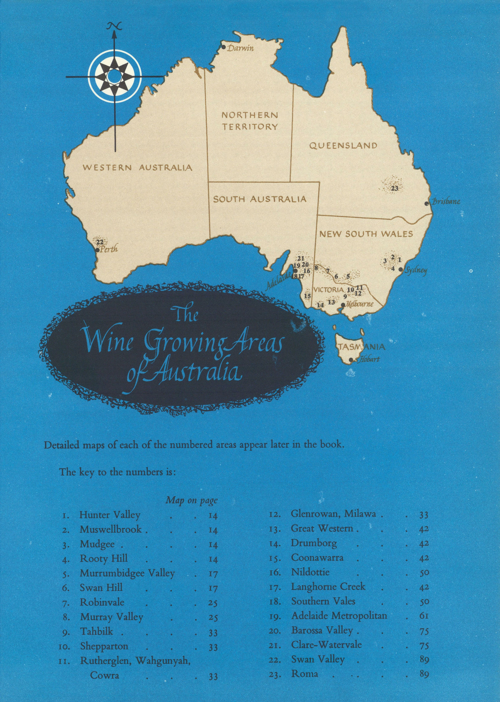 The wine growing areas of Australia 1966 old vintage map plan chart