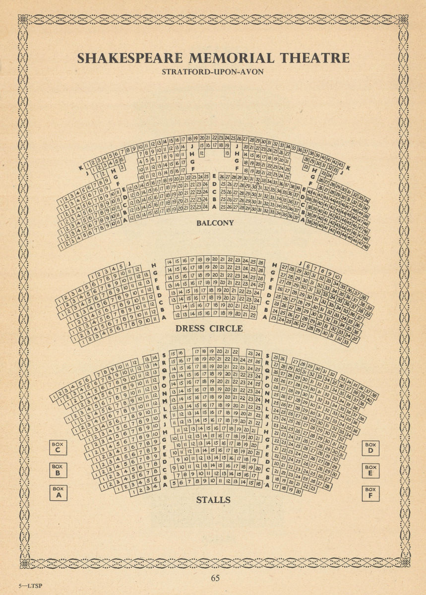 Shakespeare Memorial Theatre, Stratford-upon-Avon. Vintage seating plan 1960