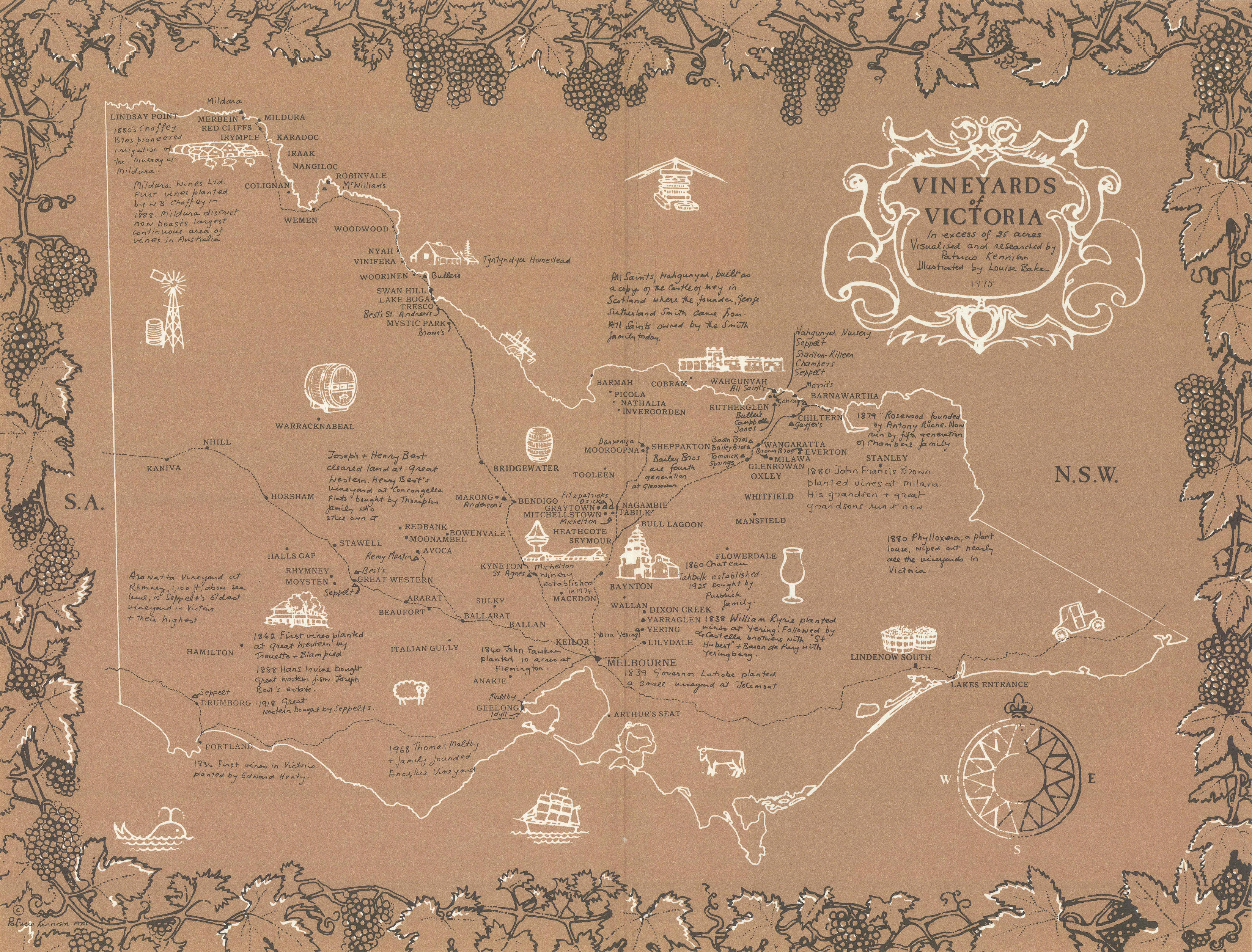 Associate Product Vineyards of Victoria, by Patricia Kennison & Louise Baker. Wine 1975 old map