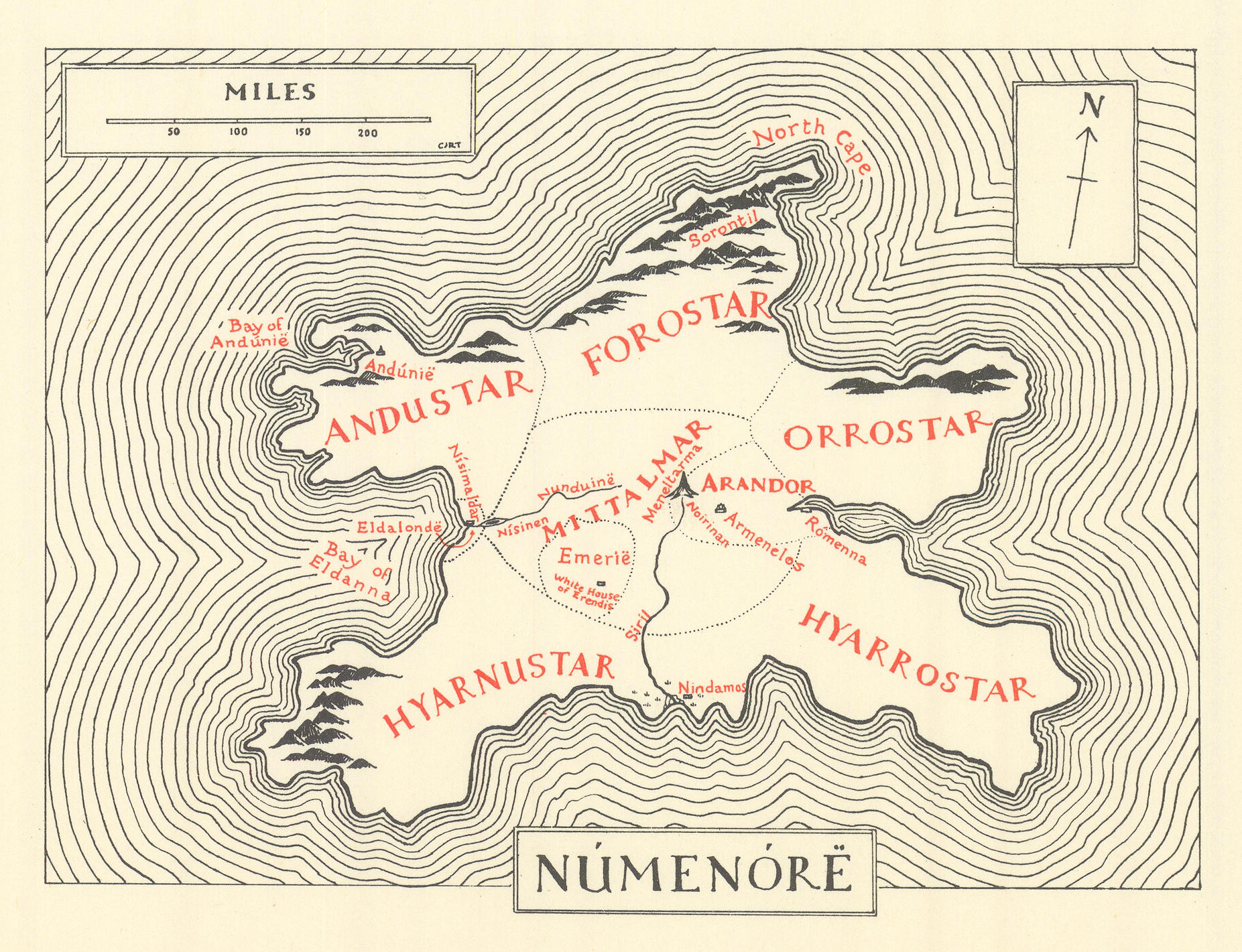 The Island of Númenórë / Numenore. Middle-earth. TOLKIEN 1980 old vintage map