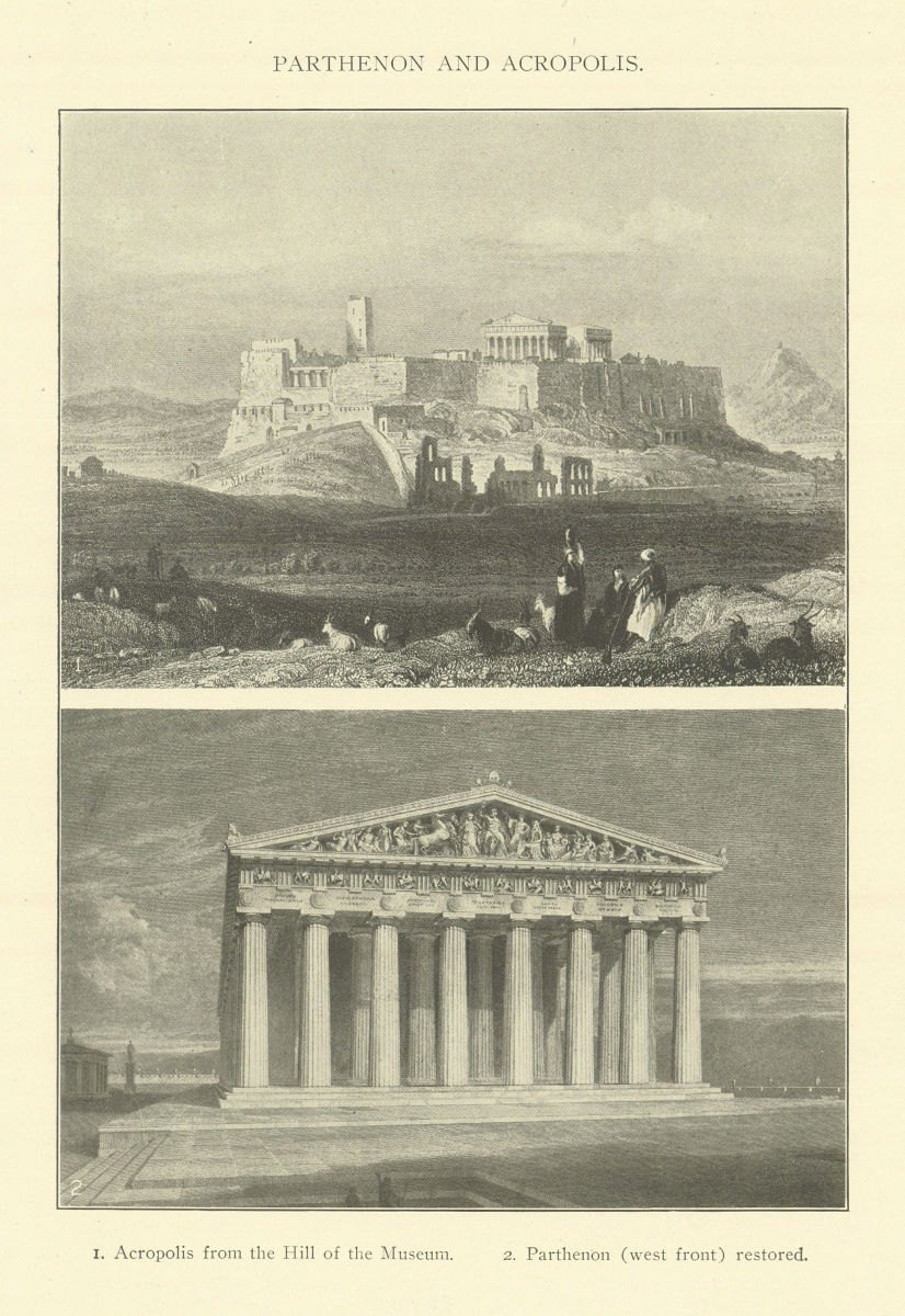 ATHENS Acropolis from the Hill of the Museum. Parthenon west front restored 1907