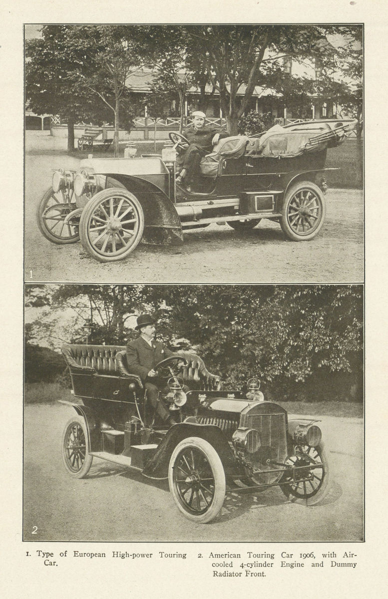 European High-power Touring Car. American Touring car 1906 1907 old print