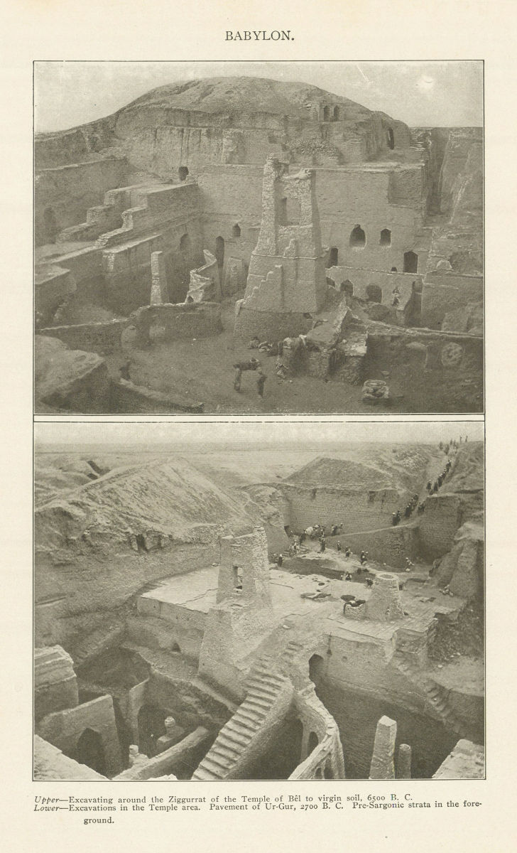 BABYLON Excavations Ziggurrat Temple of Bel. Pavement of Ur-Gur. Iraq 1907