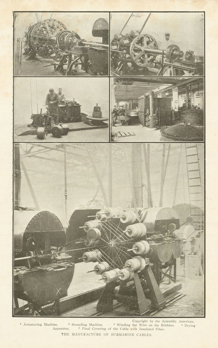 SUBMARINE CABLE MANUFACTURE Armaturing Stranding machine Wire Bobbin Drying 1907