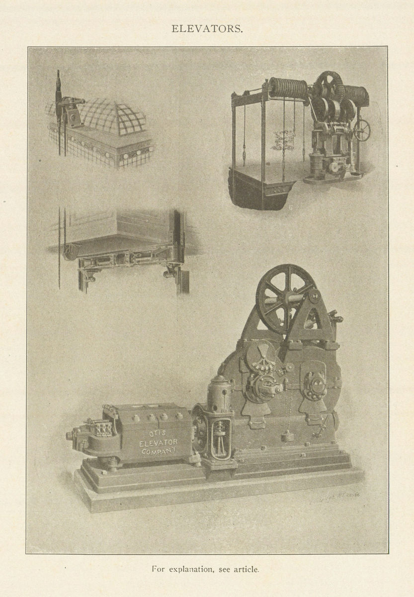 Elevators. Engineering 1907 old antique vintage print picture