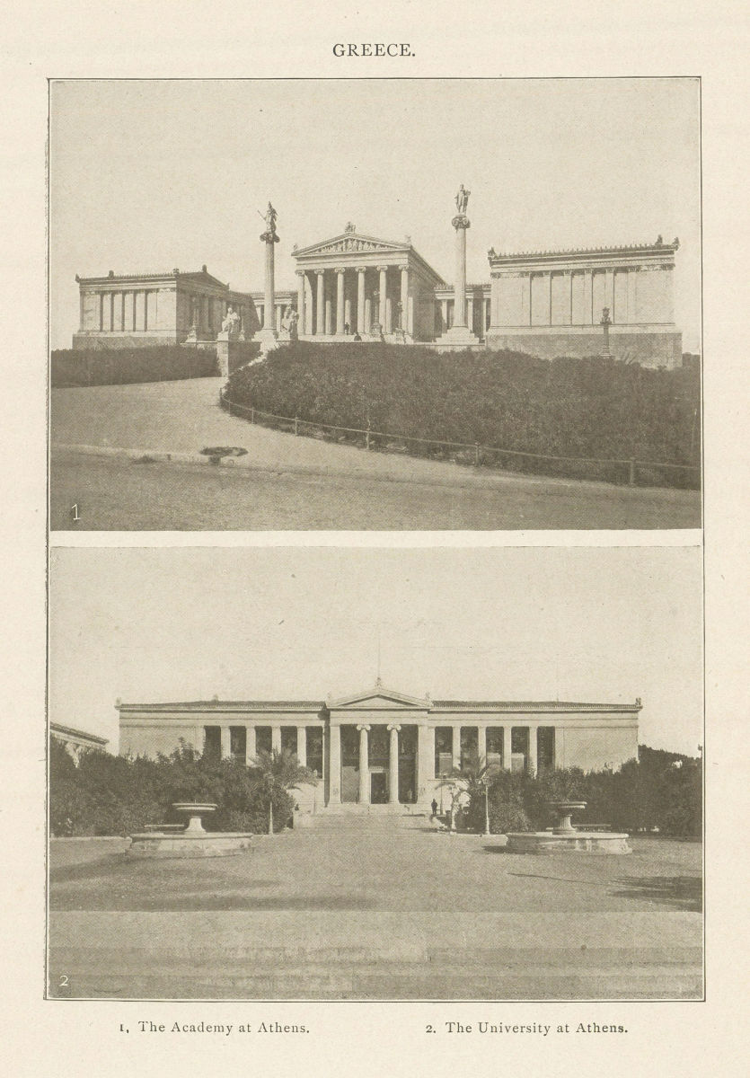 GREECE.. 1. The Academy at Athens. 2. The University at Athens..  1907 print