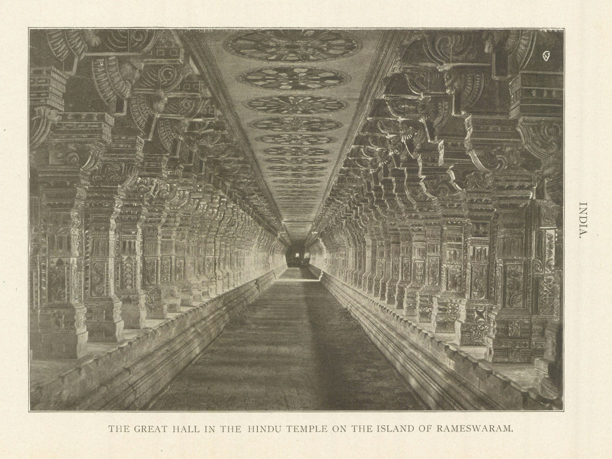 India. The Great Hall In The Hindu Temple On The Island of Rameswaram 1907