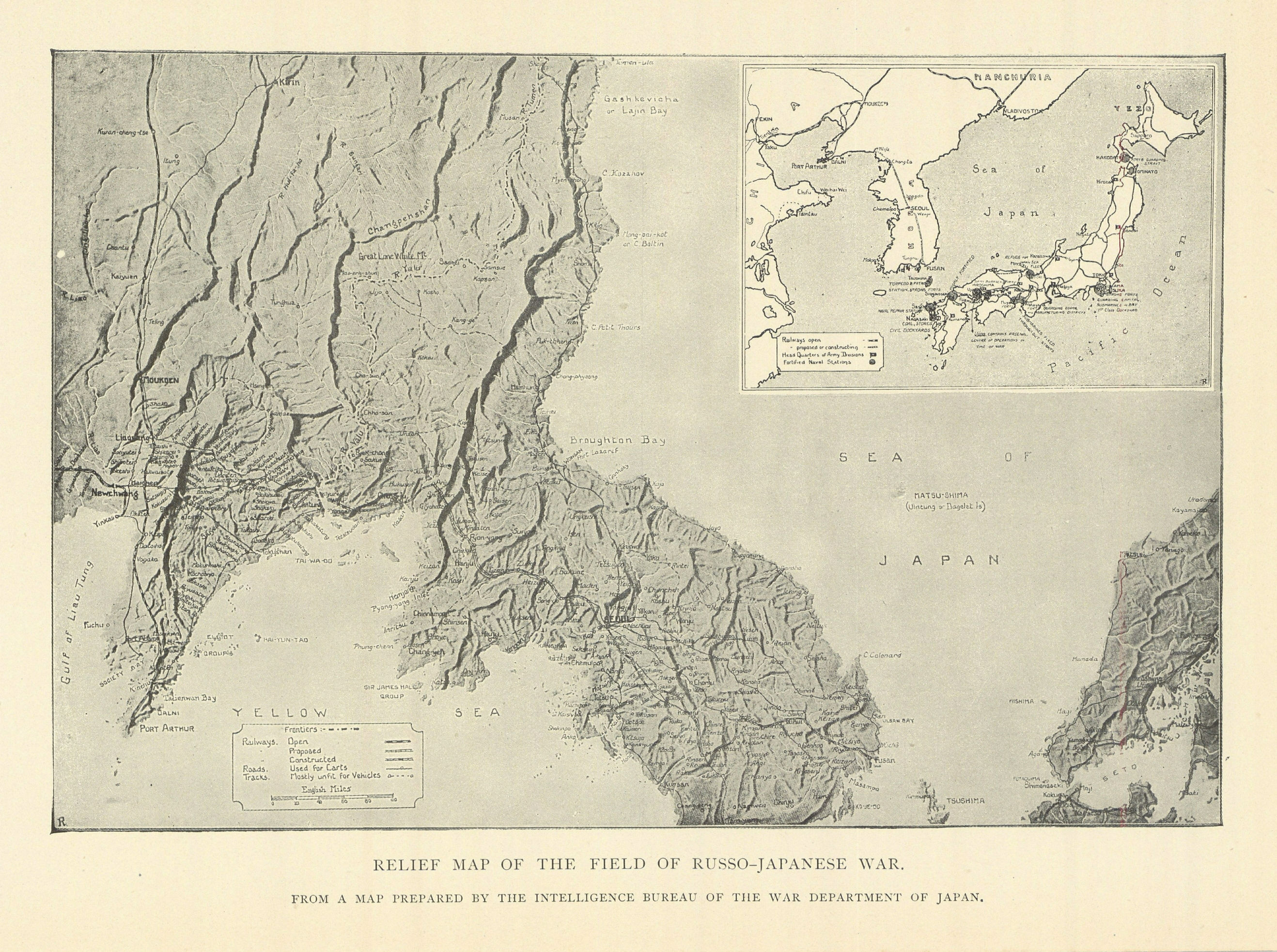 Associate Product Relief Map of The Field of Russo-Japanese War. Korea 1907 old antique