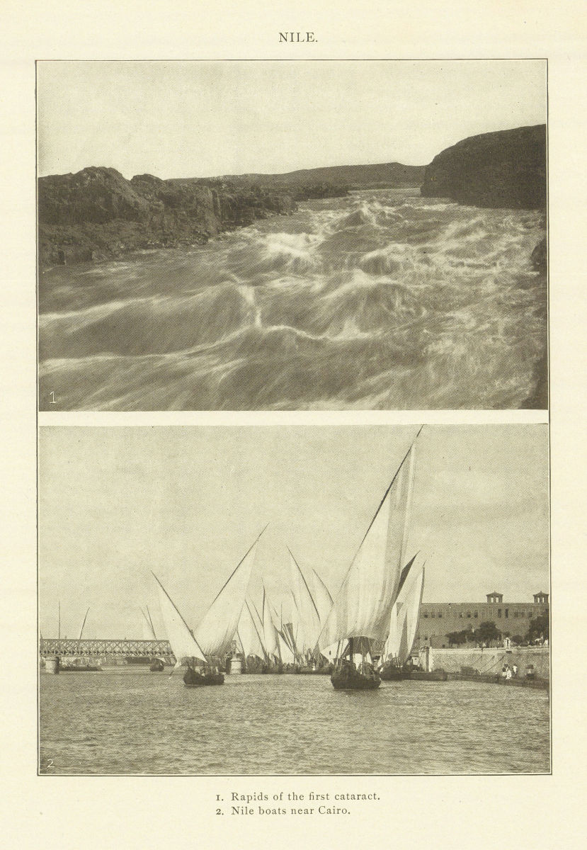 NILE. 1. Rapids of the first cataract. 2. Nile boats near Cairo. Egypt 1907