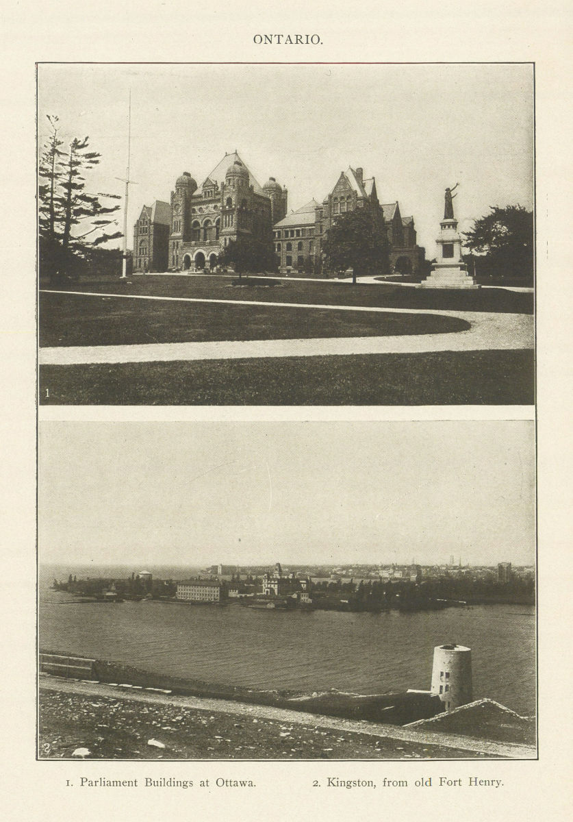 Associate Product ONTARIO. Ottawa Parliament Buildings. Kingston from old Fort Henry. Canada 1907