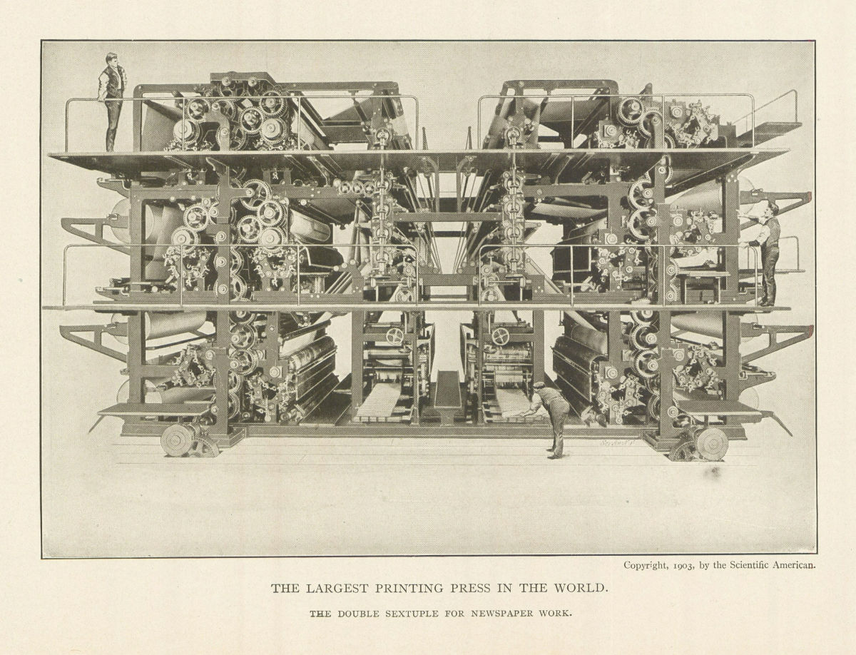 The Largest Printing Press In The World. Double Sextuple For Newspaper Work 1907