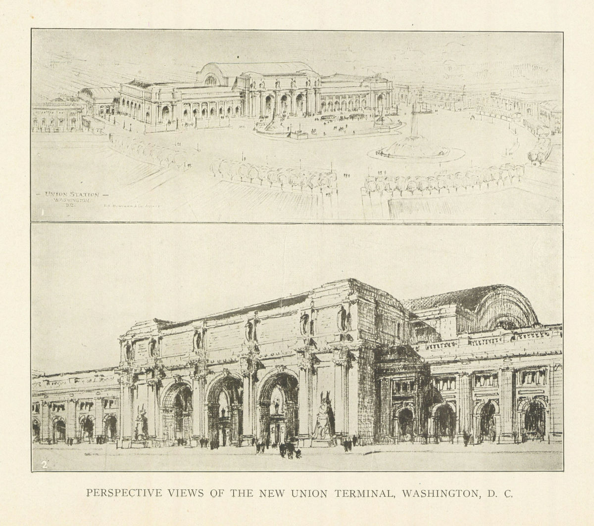 Associate Product Perspective Views of The New Union Terminal, Washington, D. C. 1907 old print
