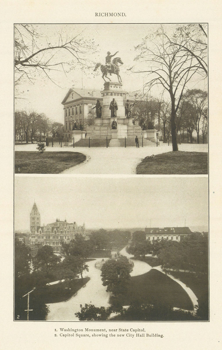 RICHMOND, Virginia. Washington Monument. Capitol Square. City Hall 1907 print