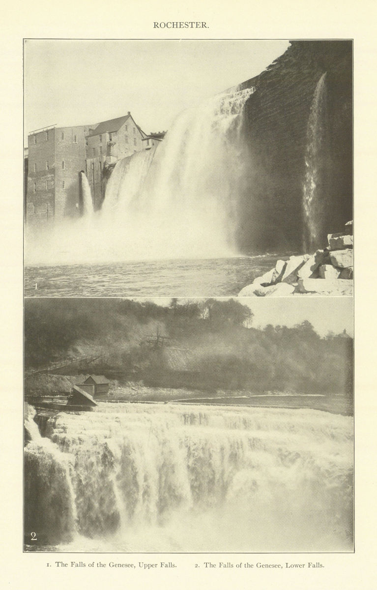 ROCHESTER. Falls of the Genesee, Upper & Lower Falls. New York 1907 old print