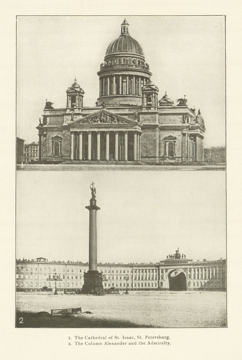 St. Isaac's Cathedral, St. Petersburg. Column Alexander & Admiralty. Russia 1907