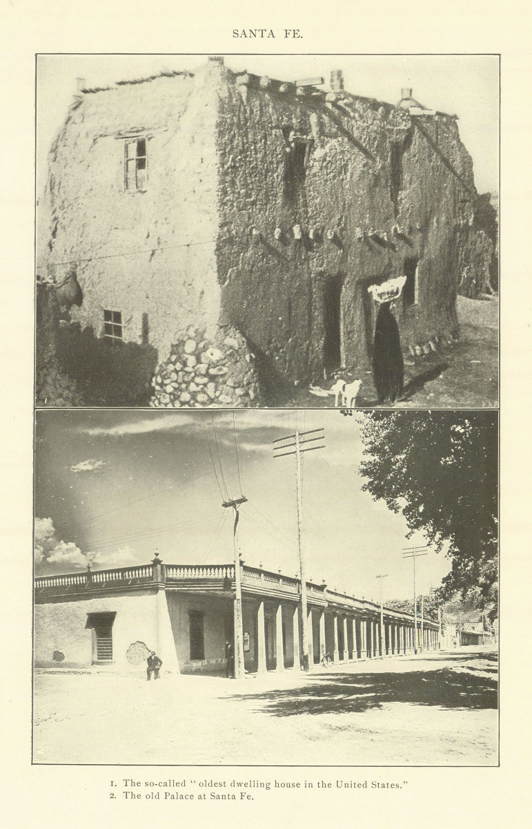 Associate Product SANTA FE. Oldest dwelling house in the US. Old Palace. New Mexico 1907 print