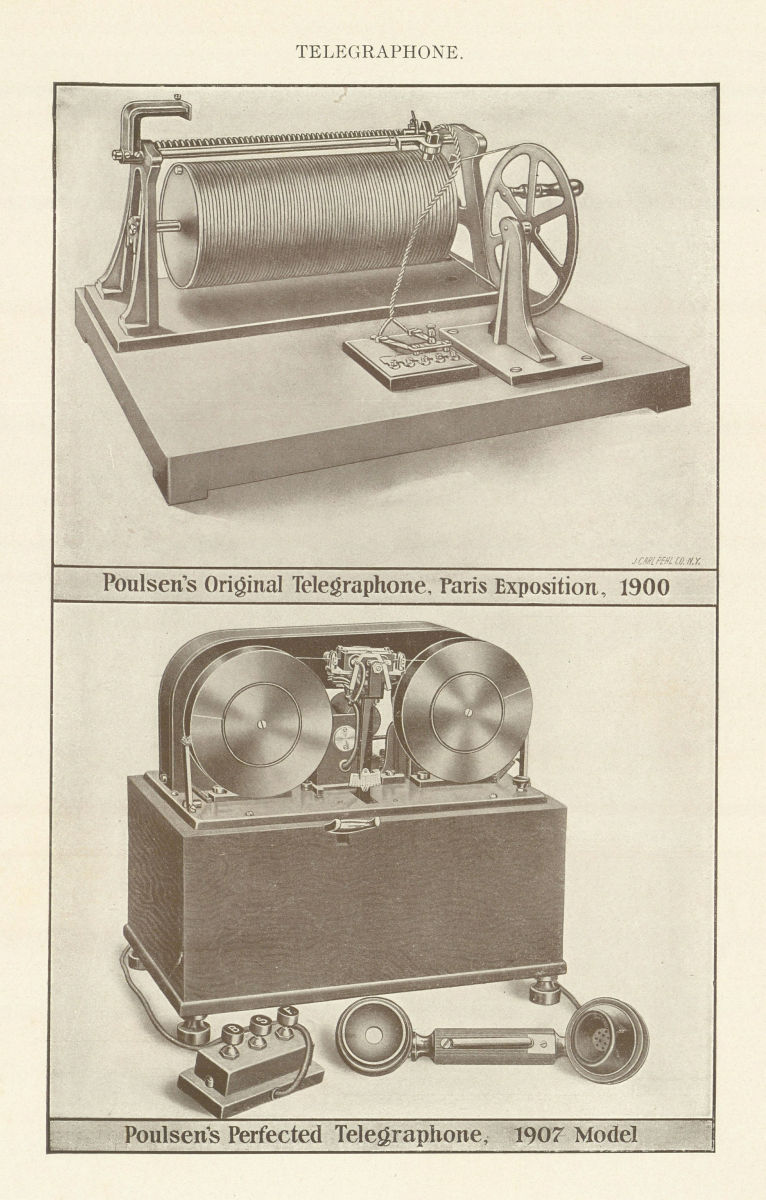 TELEGRAPHONE. Poulsen original Paris Exposition 1900 & Perfected 1907 Model 1907