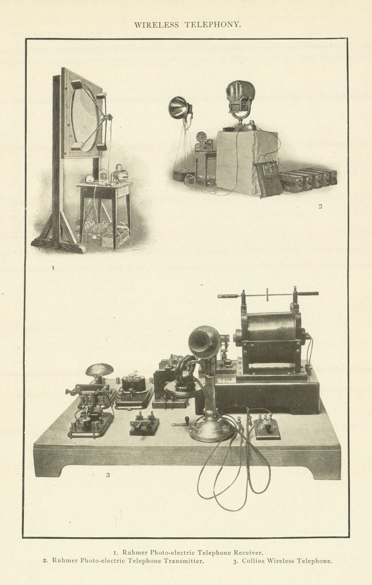 WIRELESS TELEPHONY Ruhmer Photo-electric Receiver & Transmitter. Collins 1907