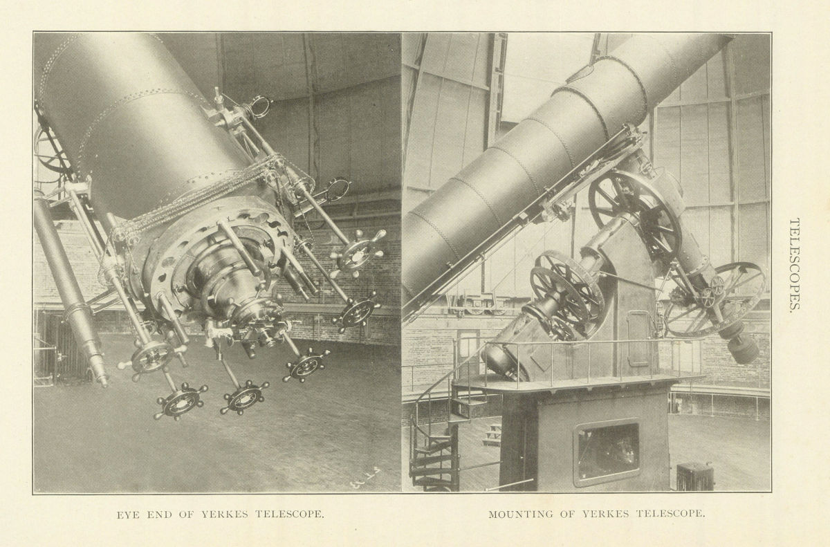 Associate Product Telescopes. Mounting & Eye End of Yerkes Telescope. Wisconsin 1907 old print