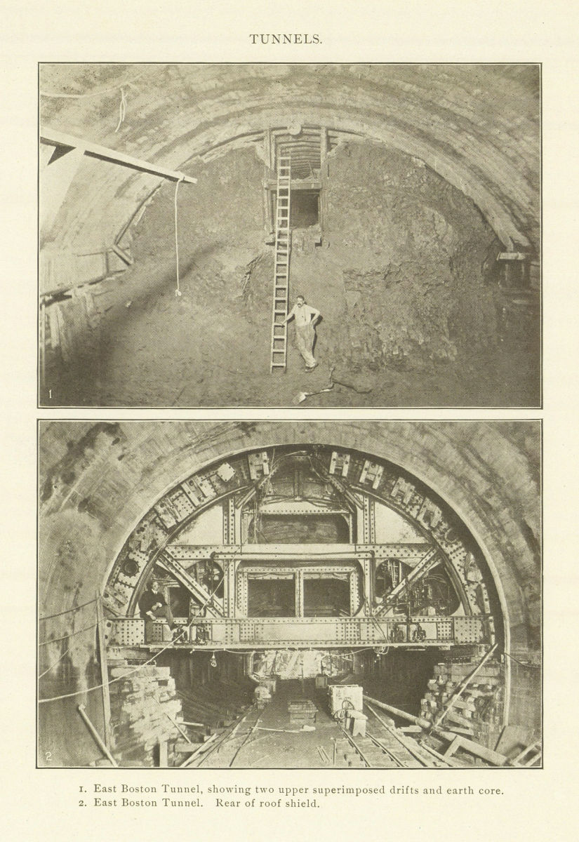 Associate Product East Boston Tunnel, superimposed drifts & earth core. Rear of roof shield 1907