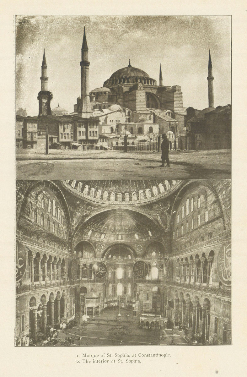 Mosque of St. Sophia, at Constantinople. Interior. Istanbul Turkey 1907 print
