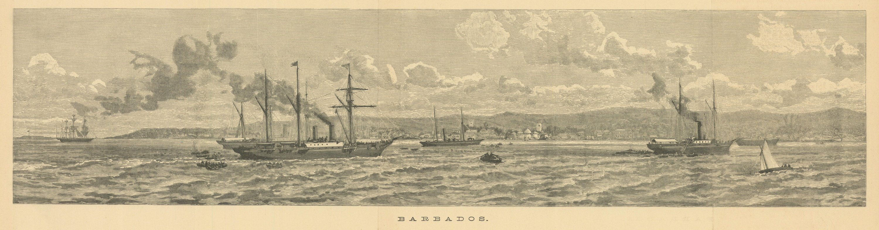 Barbados. Panorama of Bridgetown from the sea 1889 old antique print picture