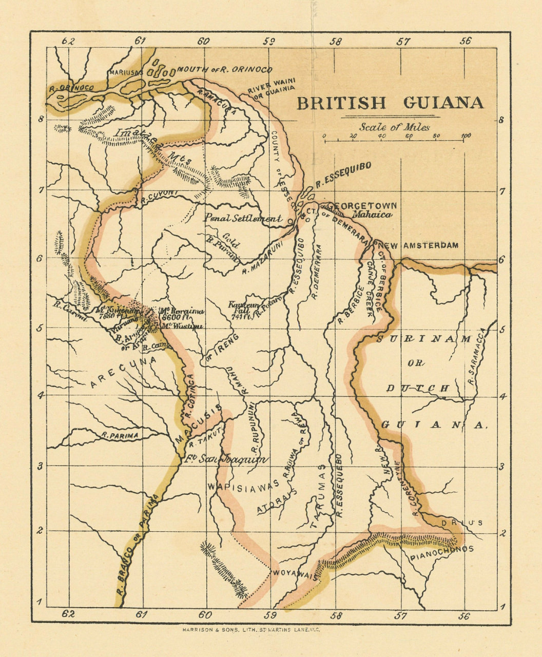Associate Product British Guiana. Guyana. WASHINGTON EVES 1889 old antique map plan chart