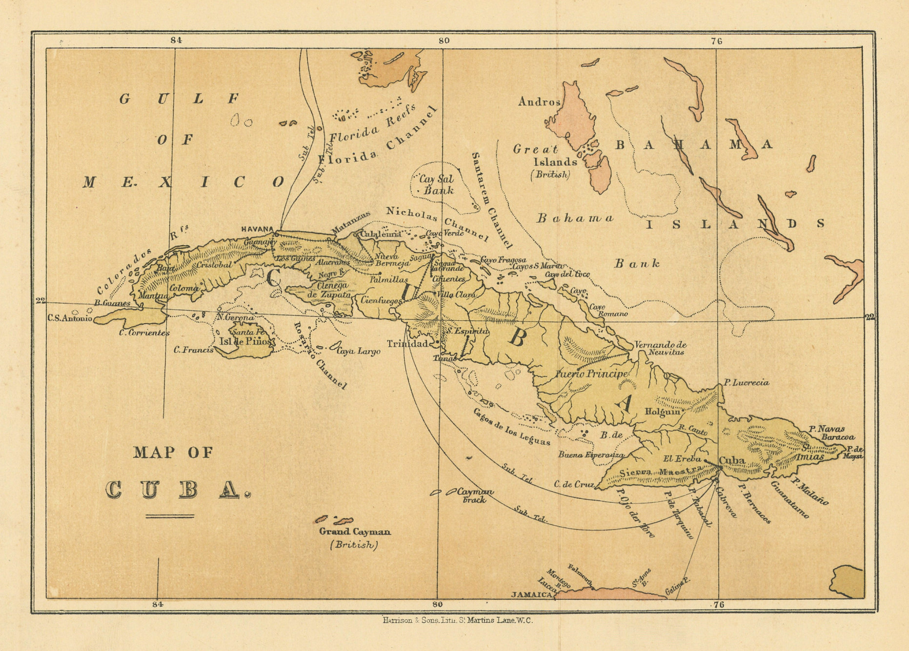 Map of Cuba. WASHINGTON EVES 1889 old antique vintage plan chart