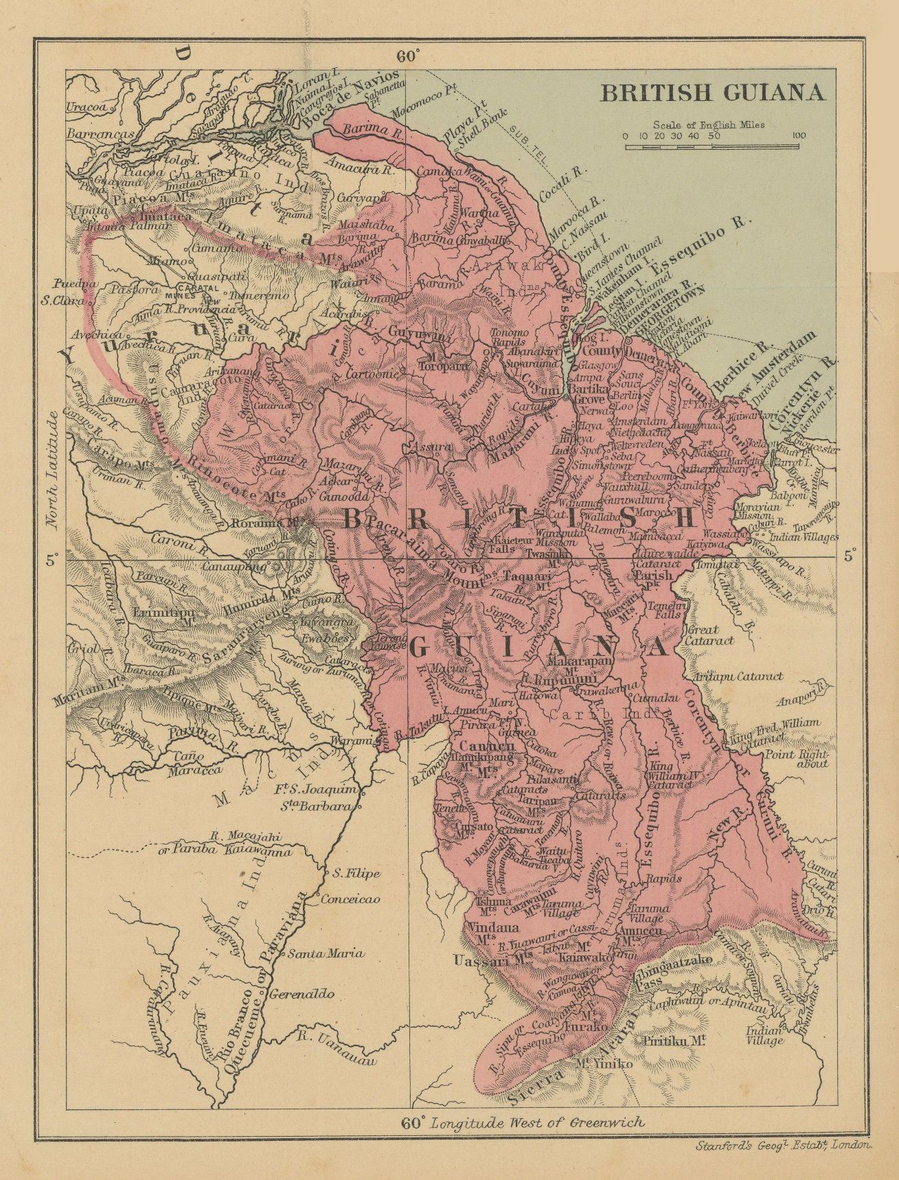 Associate Product British Guiana. Guyana. STANFORD / WASHINGTON EVES 1897 old antique map chart