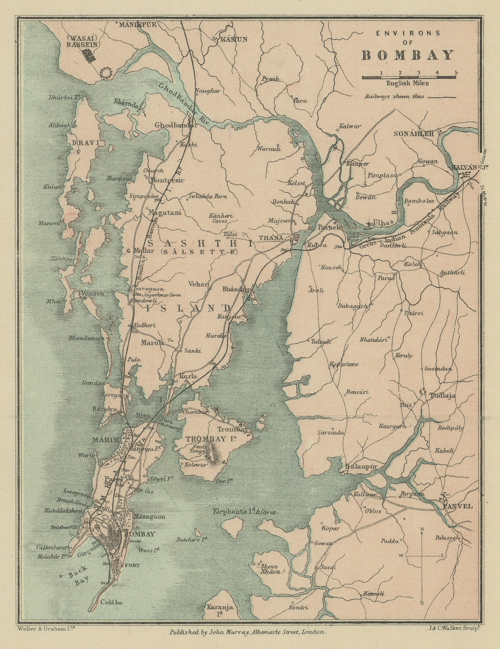 INDIA. Bombay (Mumbai) environs. Maharashtra. Salsette Matheran Kalyan 1905 map