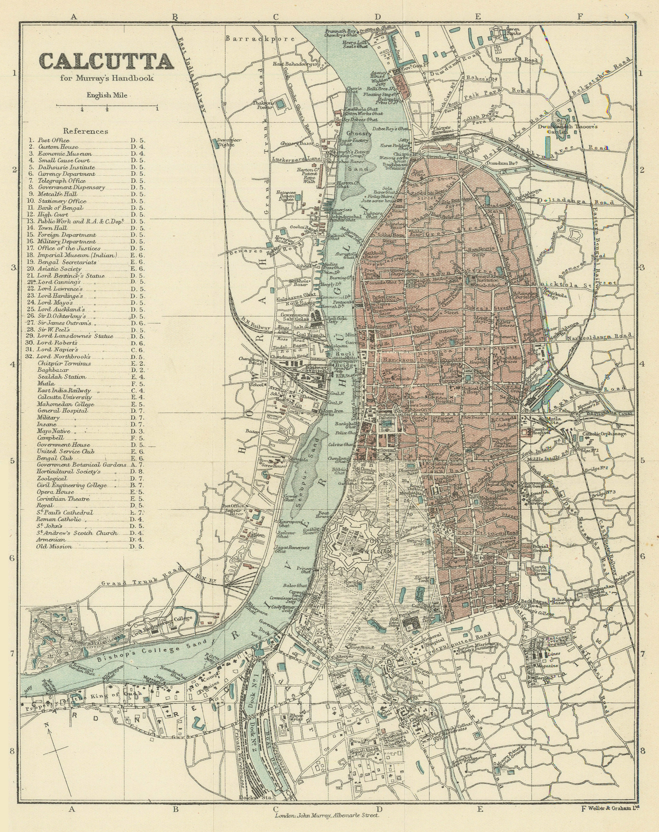 BRITISH INDIA. Calcutta (Kolkata) city plan. Fort William. Residences 1905 map