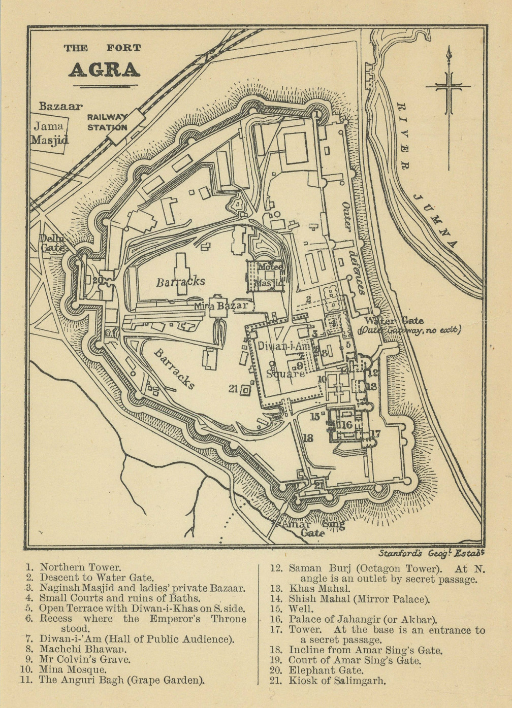 BRITISH INDIA. Agra Fort sketch plan 1905 old antique vintage map chart