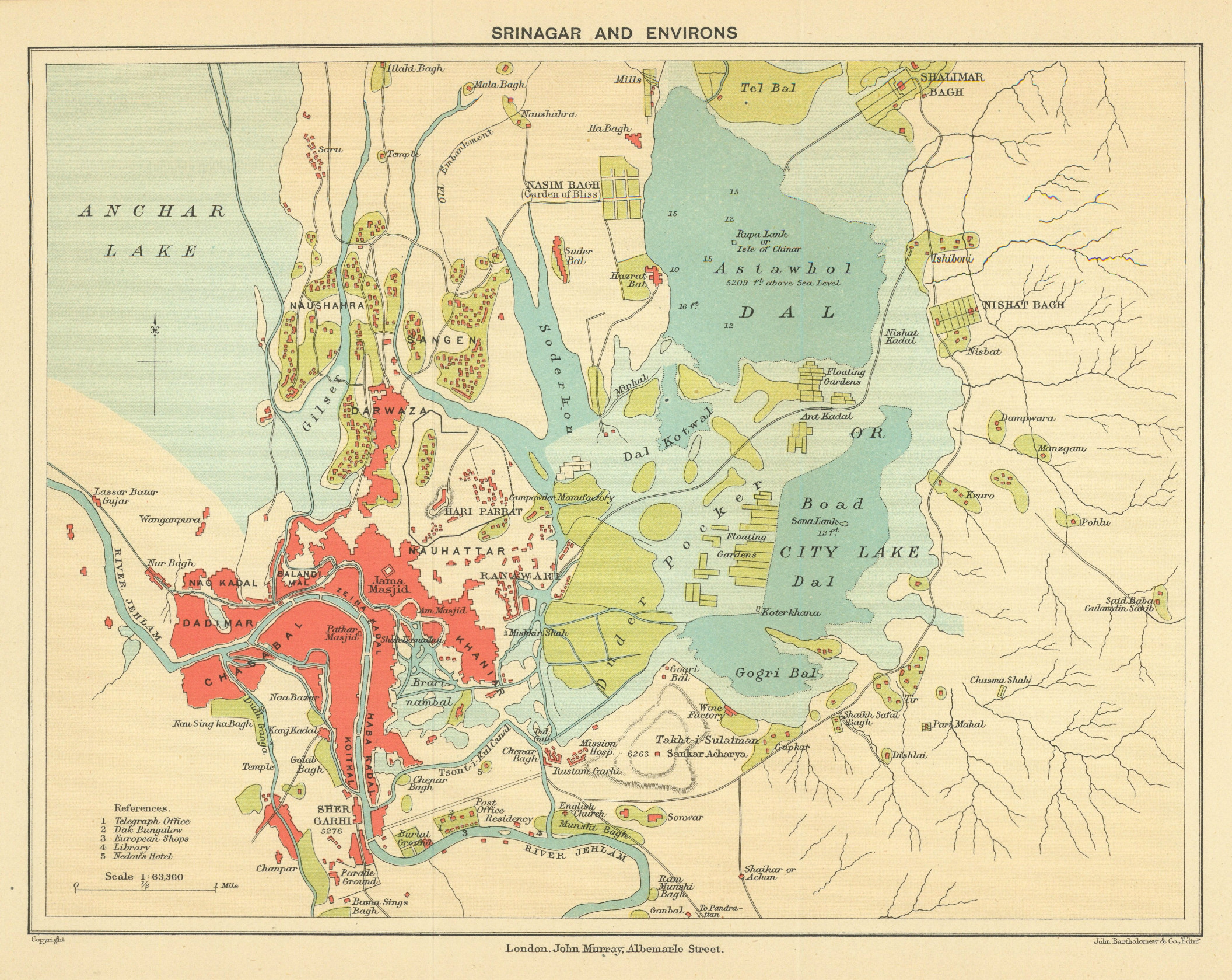 INDIA. Srinagar city & environs plan. Kashmir 1905 old antique map chart