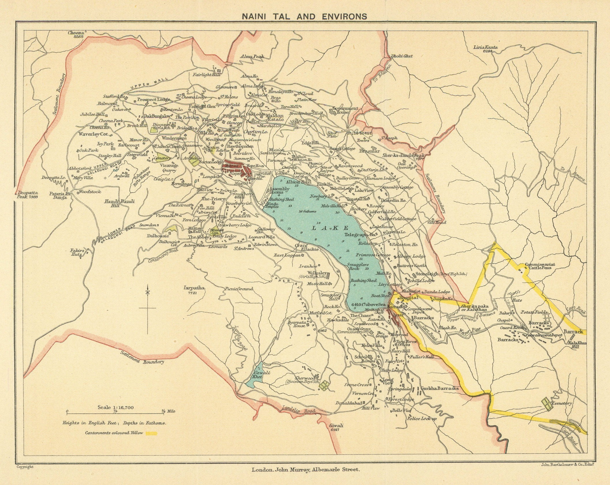 INDIA. Naini Tal (Nainital) & environs. Hill station Lake. Uttarakhand 1905 map