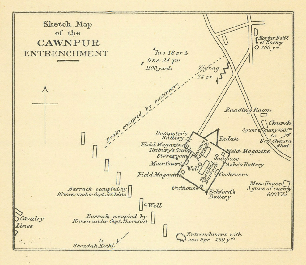 BRITISH INDIA. Cawnpur (Kanpur) entrenchment. 1857 Indian Mutiny 1905 old map